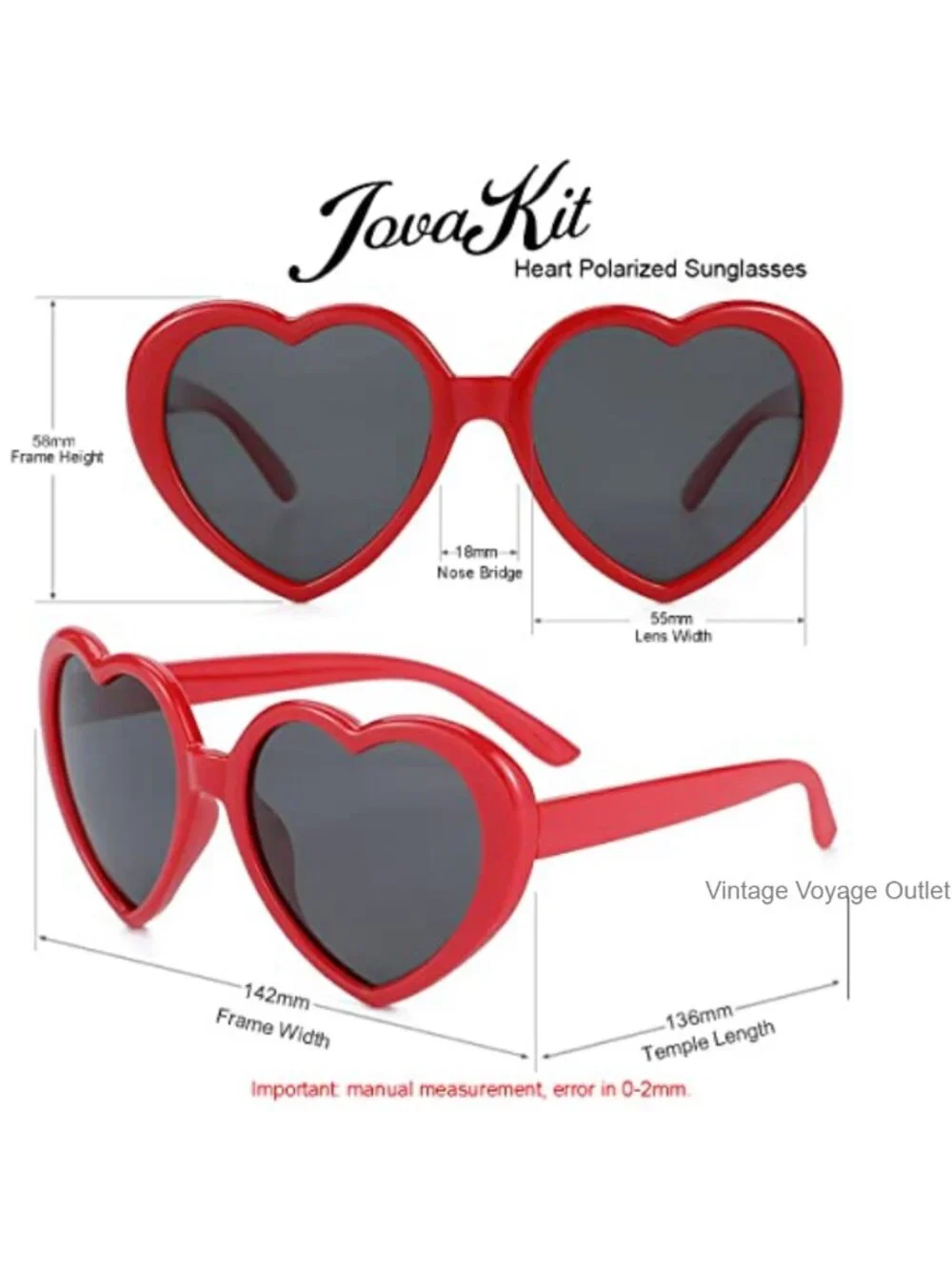 Heart Shaped Polarized Sunglasses with Metal Frame UV400 Protection